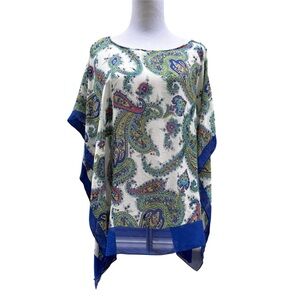 Talbots Colorful Paisley Scarf Print Silk Chiffon Kimono Blouse size S/M